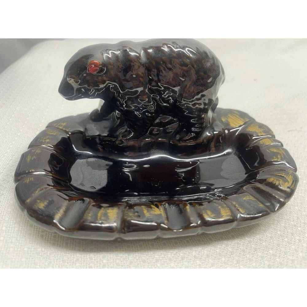 Vintage Bear Trinket Holder Keys Ashtray Cabin Lodge Animals Mountains Decor
